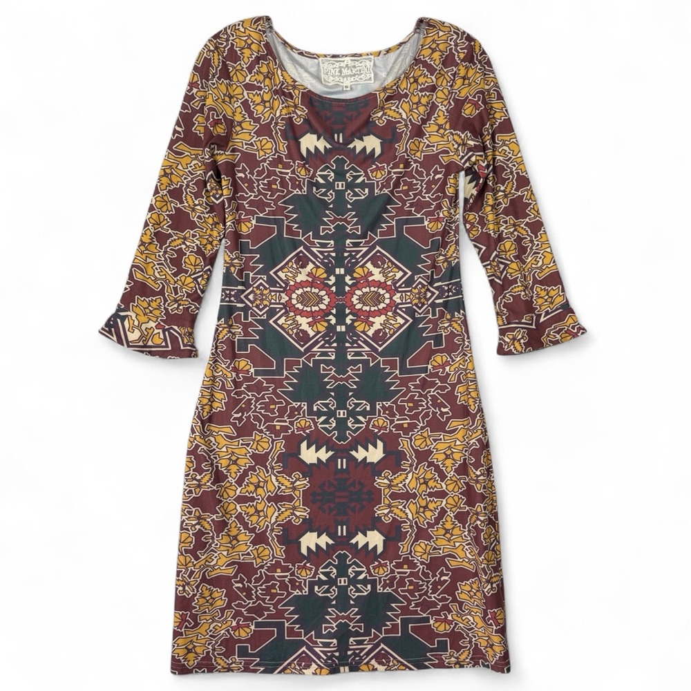 Pink‎ Martini Sheath Dress Womens XS Brown Aztec Stretch Lightweight